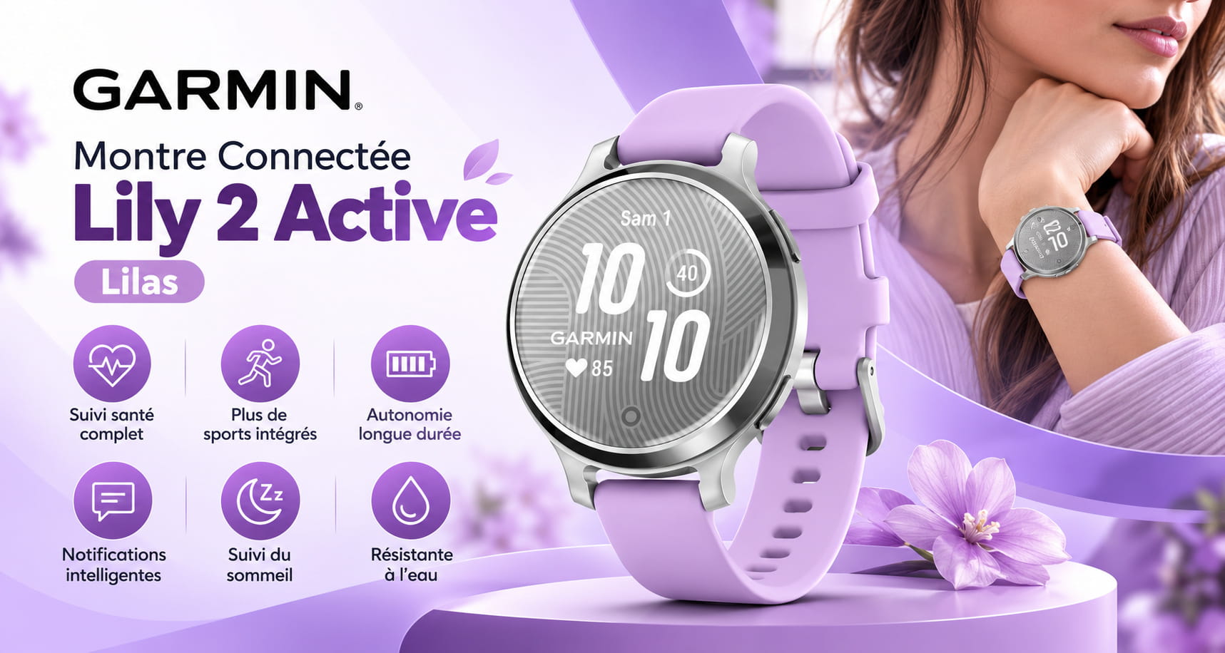 Montre Connectée Garmin Lily 2 AMOLED Suivi Santé - Lilac